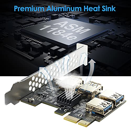 BEYIMEI Tarjeta adaptadora PCIe 1 a 4 PCI-Express, 16X Ranuras USB3.0 Expansión Riser Card, para mineros Bitcoin para minar Dispositivos BTC (Cable USB no Incluido)