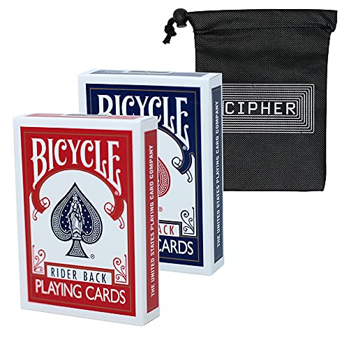 Bicycle Standard Rider Back - Juego de 2 barajas de cartas en cascada con bolsa de cartas, color rojo y azul