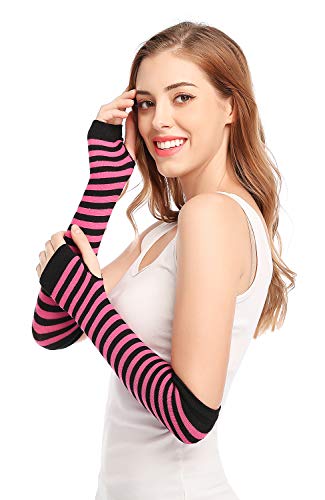 Bienvenu Punk Gothic Rock Calentadores de brazos largos Guantes sin dedos [Fucsia negro - Talla única]