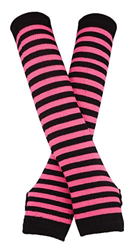 Bienvenu Punk Gothic Rock Calentadores de brazos largos Guantes sin dedos [Fucsia negro - Talla única]