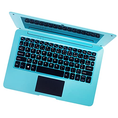 BIGMAC Windows 10 - Ordenador portátil Mini de 10,1 pulgadas de 32 GB, teclado AZERTY francés, ultra fino y ligero, Netbook Intel Quad Core PC HDMI Webcam Netflix Youtube (Azul)