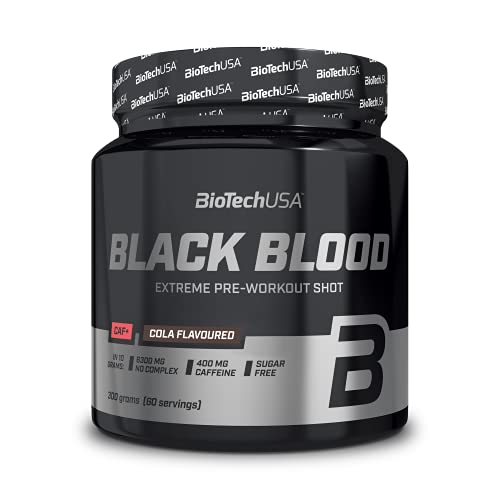 BioTechUSA Black Blood CAF+, Fórmula pre-entreno con 200 mg de cafeína, complejo NOX, sin creatina, para necesidades extremas, 300 g, Cola