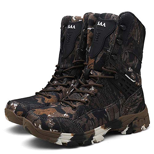 Bititger - Botas de desierto militares de piel, impermeables, con cremallera, botas tácticas y de combate para hombre, para patrullas, de seguridad, para policías, color Marrón, talla 40 2/3 EU