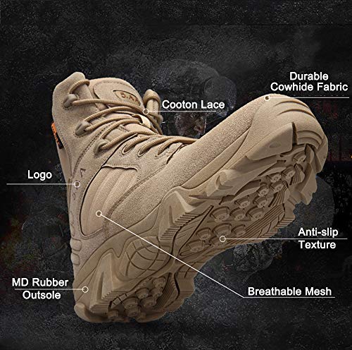 Bititger - Botas de desierto militares de piel, impermeables, con cremallera, botas tácticas y de combate para hombre, para patrullas, de seguridad, para policías, color Beige, talla 42 1/3 EU