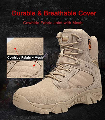 Bititger - Botas de desierto militares de piel, impermeables, con cremallera, botas tácticas y de combate para hombre, para patrullas, de seguridad, para policías, color Beige, talla 42 1/3 EU