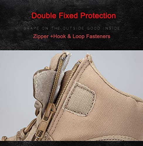 Bititger - Botas de desierto militares de piel, impermeables, con cremallera, botas tácticas y de combate para hombre, para patrullas, de seguridad, para policías, color Beige, talla 42 1/3 EU