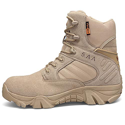 Bititger - Botas de desierto militares de piel, impermeables, con cremallera, botas tácticas y de combate para hombre, para patrullas, de seguridad, para policías, color Beige, talla 42 1/3 EU