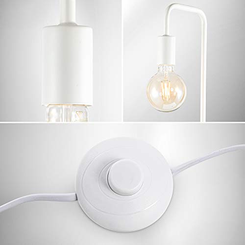 B.K.Licht I Lámpara de pie retro curvada I altura 140 cm I E27 I 1 bombilla I interruptor de pie I metal I blanco mate I sin lámpara