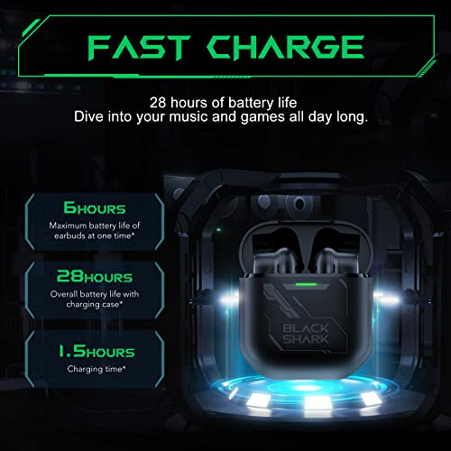 Black Shark JoyBuds Auriculares Inalámbricos Bluetooth 5.2 Wireless Earbuds, 30ms Baja Latencia Modo de Juego, Driver de 14.2 mm Modo música con Micrófonos duales ENC, 1.5h Carga Rápida Auriculares