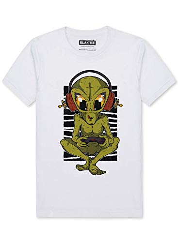 BLAK TEE Hombre Funny Focused Alien Gamer Camiseta L