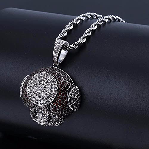 Bling Iced Out Cartoon Mushroom Colgantes Collares Micro Pave Red White CZ Material de piedra Cobre Hombre Hip Hop Joyería Rapper-color 2_24inch 60cm