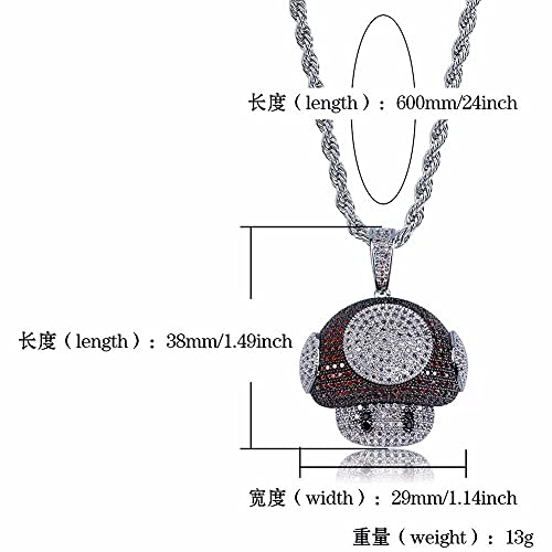 Bling Iced Out Cartoon Mushroom Colgantes Collares Micro Pave Red White CZ Material de piedra Cobre Hombre Hip Hop Joyería Rapper-color 2_24inch 60cm