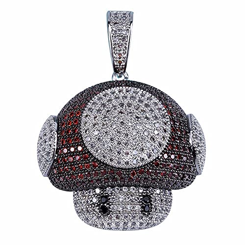 Bling Iced Out Cartoon Mushroom Colgantes Collares Micro Pave Red White CZ Material de piedra Cobre Hombre Hip Hop Joyería Rapper-color 2_24inch 60cm