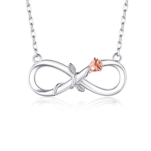 BlingGem Collares para Mujer Flor Rosa Infinito Plata Chapado en Oro Blanco Colgante Mejores Amigas Amor Cumpleaños Aniversario Regalo para Mujer
