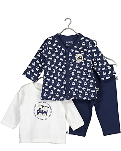 blue seven Baby Outfit Little Train im 3er Set Juego de Pantalones Cortos, DK Blau AOP Orig, 6-9 Months (Pack de 3) Bebé-Niños