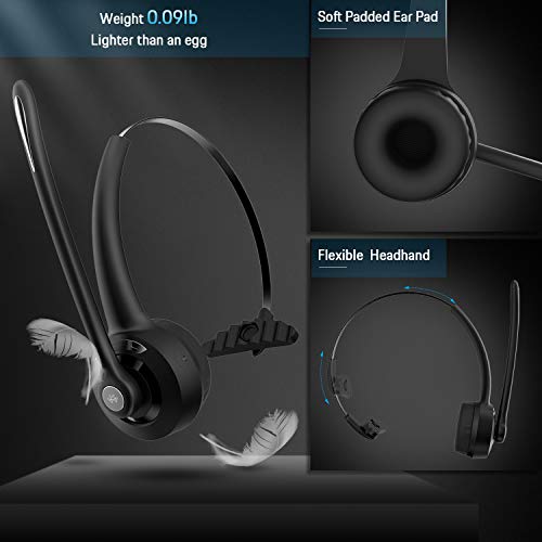 BlueFire Auriculares con Micrófono, Auricular Bluetooth Cascos con Cancelación de Ruido,Auriculares inalámbricos de Oficina, para Servicio Telefónico,Manos Libres,Skype,Call Centers,Truck Driver
