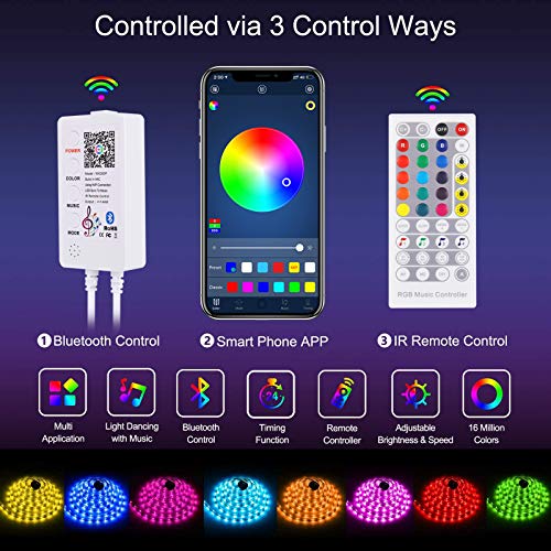 Bluetooth Tira Led 20M, LUXONIC RGB LED Strip Light Music Sync con control de APP, Tira de luz LED flexible para la Decoración del Hogar