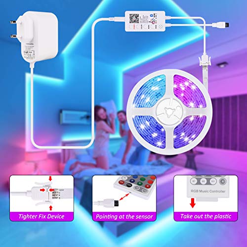 Bluetooth Tira Led 20M, LUXONIC RGB LED Strip Light Music Sync con control de APP, Tira de luz LED flexible para la Decoración del Hogar