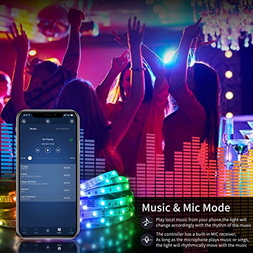 Bluetooth Tira Led 20M, LUXONIC RGB LED Strip Light Music Sync con control de APP, Tira de luz LED flexible para la Decoración del Hogar