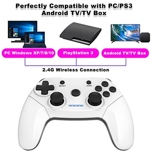 BMSARE Mando PC, 2,4GHz Inalámbrico Game Mando Gamepad Joystick para PS3 y PC Windows 10 7 8, Android Smart TV/TV Box con Dual Shock y 600mAh Batería Recargable