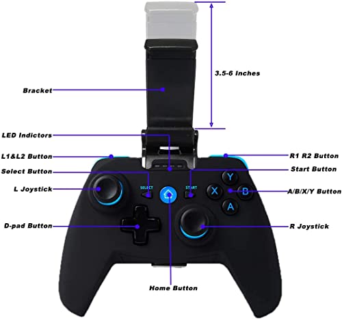 BMSARE Mando PC Windows, Bluetooth Inalámbrico Android Mando Móvil Game con Soporte Retráctil, 2,4G Inalámbrico Mando Joystick Gamepad PC Windows 10 8 7/PS3/TV con Doble Vibración