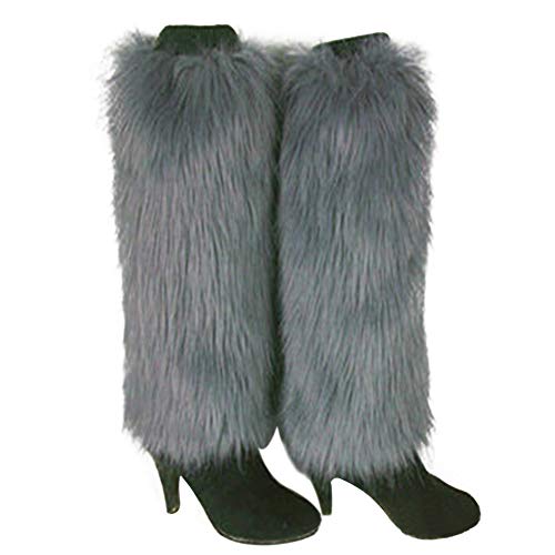Bodhi2000 1 par de invierno de moda larga pierna calentadores peludos color sólido piel sintética suave botas cubiertas para las mujeres gris 15cm