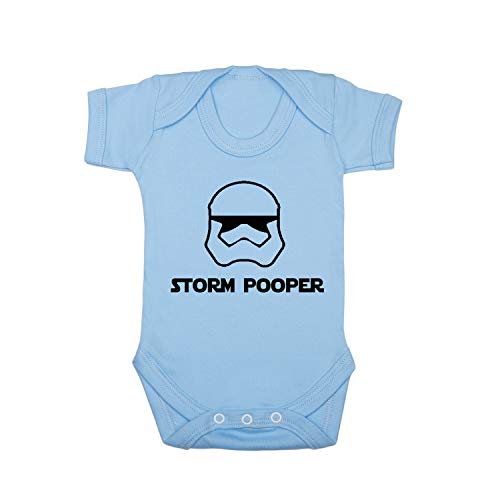 Bodis para bebé y niña "Storm Pooper" diseñados e impresos en el Reino Unido con 100% algodón peinado fino, azul, 1 mes