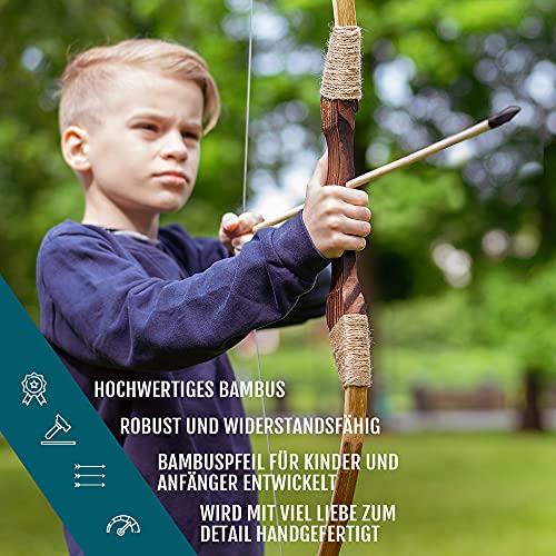 Bogenkönig Juego de arco y flechas para niños de madera, 20 flechas a tiro con arco y 2 carcaj, arco y flechas para niños y principiantes