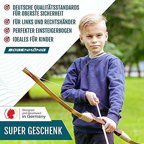 Bogenkönig Juego de arco y flechas para niños de madera, 20 flechas a tiro con arco y 2 carcaj, arco y flechas para niños y principiantes