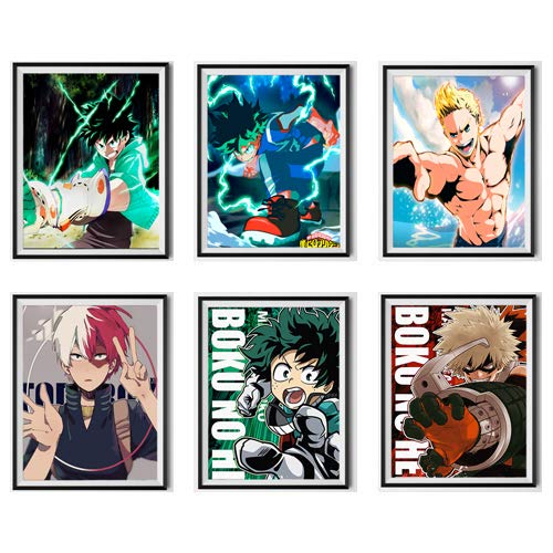 boku no Hero Legend - Juego de 6 lienzos para Pared, Dise?o de Mirio Izuku Shouto Burst Katsuki, Dise?o de Manga Colorida para decoración de 20 x 20 cm, sin Marco
