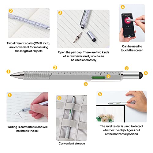 Bolígrafo Multiherramientas - Plumas Multiherramientas, Regalos Divertidos Oficina Regalos,Regalos para Padres,Parejas,Compañeros,Familiares,Hombres y Mujeres (Plateado)