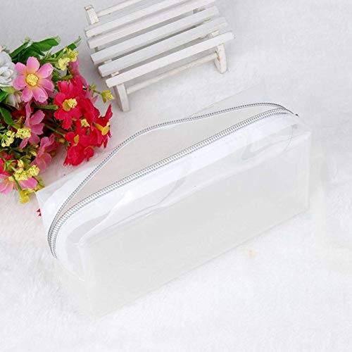 Bolsa de bolígrafos transparente grande con cremallera para cosméticos, jalea de lápices, papelería escolar, estudiantes, bolsa de lápices (blanco transparente)