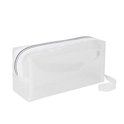 Bolsa de bolígrafos transparente grande con cremallera para cosméticos, jalea de lápices, papelería escolar, estudiantes, bolsa de lápices (blanco transparente)