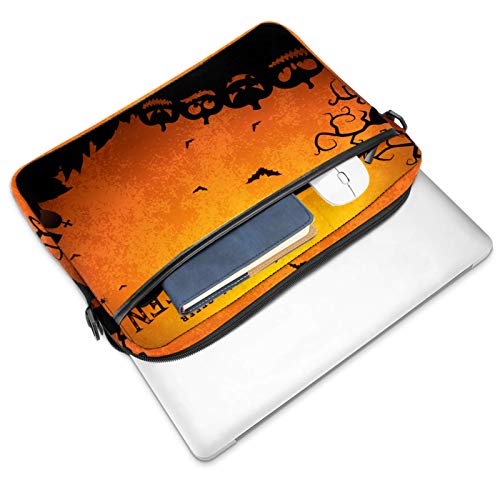 Bolsa de ordenador portátil Halloween Venta Banner Calabazas Cementerio y murciélagos voladores Notebook manga con mango 13.5-14.5 pulgadas que lleva el bolso del hombro maletín