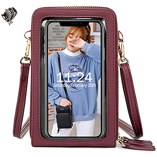Bolso de Teléfono Móvil con Pantalla Táctil para Mujer,Bandolera Pequeña, Cuero PU Crossbody Bolsa con Ranuras para Tarjeta y Correa Ajustable,Regalos para el Dia de la Madre
