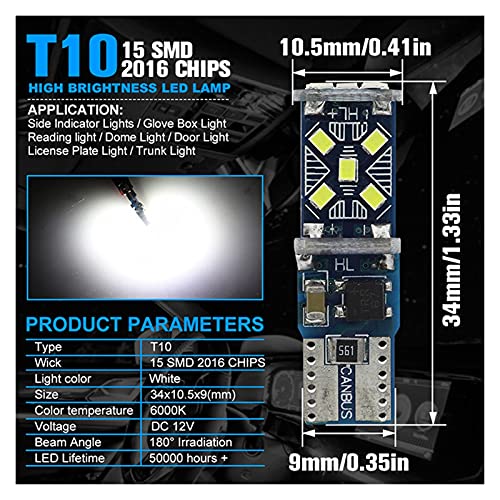 Bombilla de señal de giro 2 unids T10 W5W Super brillante LED LIGHT LIRSE AUTOMÁTICO DOOM DOOM BULLB VEHÍCULO WEDGE GURN GURNO INTERIOR APARCAMIENTO DRL Lámpara Blanco 12V para automóvil