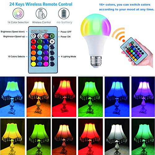 Bombillas LED de Color, 2 Piezas Bombilla LED Colores Regulable E27 RGBW 10W 16 Colors,24 Keys Control Remoto,Luz Ambiente Para Hogar,Decoración,Bar,Fiesta,KTV,Festival