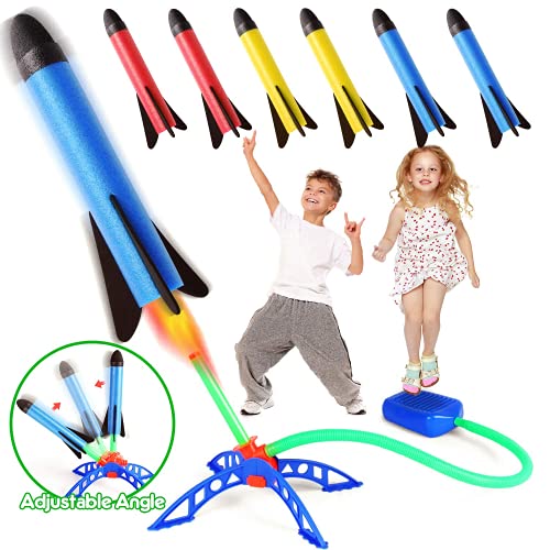 Bonbell Juguete Cohete de Aire, Lanzacohetes de Juguete para Niños, Juguetes al Aire Libre con 6 Cohetes de Espuma, Juguetes de Juegos de Jardín, Regalo para Nniño Niña de 3 a 12 años