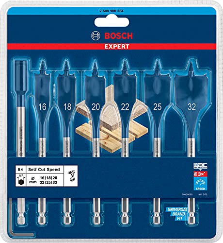 Bosch Professional 7 x Set de brocas fresadoras planas Expert SelfCut Speed, para Madera blanda, Aglomerado, 16-32 mm, Accesorios Taladro de impacto rotativo