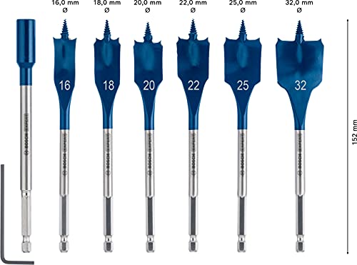 Bosch Professional 7 x Set de brocas fresadoras planas Expert SelfCut Speed, para Madera blanda, Aglomerado, 16-32 mm, Accesorios Taladro de impacto rotativo