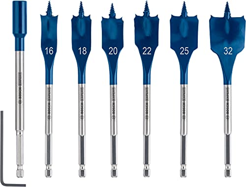 Bosch Professional 7 x Set de brocas fresadoras planas Expert SelfCut Speed, para Madera blanda, Aglomerado, 16-32 mm, Accesorios Taladro de impacto rotativo