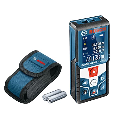 Bosch Professional Medidor láser de distancia GLM 50 C, transmisión de datos Bluetooth, sensor de inclinación de 360 de grade, distancia hasta 50 m, 2 pilas de 1.5 V, funda