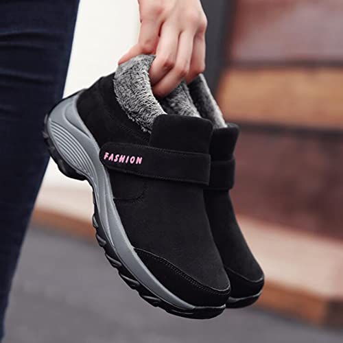 Botas cálidas para mujer, cómodas botas anti-esquí, zapatos de tobillo de moda, pegatinas mágicas zapatos de algodón, Black, 41.5 EU