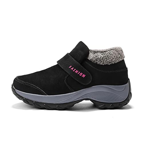 Botas cálidas para mujer, cómodas botas anti-esquí, zapatos de tobillo de moda, pegatinas mágicas zapatos de algodón, Black, 41.5 EU