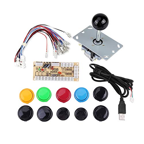 Botones Arcade de 1 jugador y Joystick DIY Controller Kit para Windows y Raspberry Pi, Joysticks x 5 pines con 10 botones