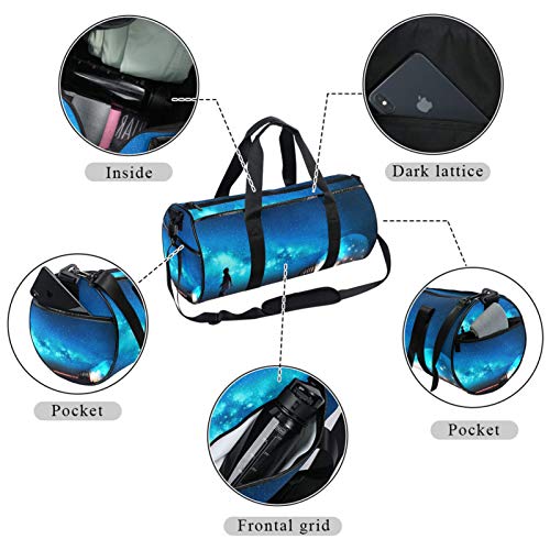 Boy Pulled The Big Bulb - Bolsa de deporte cilíndrica de viaje con bolsillo mojado, bolsa de entrenamiento ligera de viaje con correa de hombro para hombres y mujeres