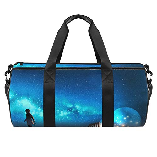 Boy Pulled The Big Bulb - Bolsa de deporte cilíndrica de viaje con bolsillo mojado, bolsa de entrenamiento ligera de viaje con correa de hombro para hombres y mujeres