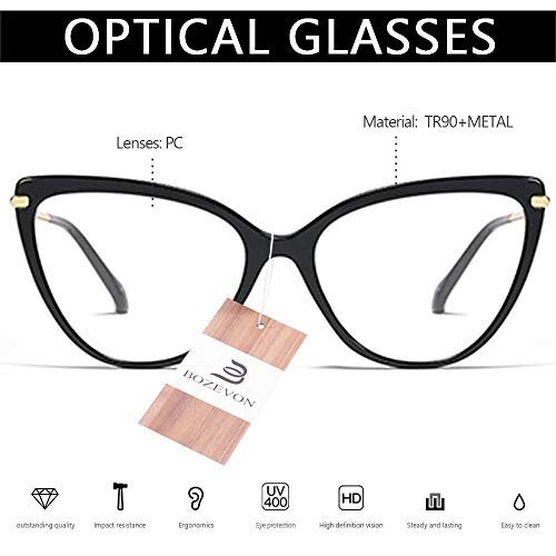 BOZEVON Las Gafas De Bloqueo Con Luz Azul Evitan La Fatiga Ocular, Las Gafas De Venta Libre, El Marco Retro De Ojo De Gato Femenino De Metal,Rojo