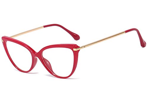 BOZEVON Las Gafas De Bloqueo Con Luz Azul Evitan La Fatiga Ocular, Las Gafas De Venta Libre, El Marco Retro De Ojo De Gato Femenino De Metal,Rojo