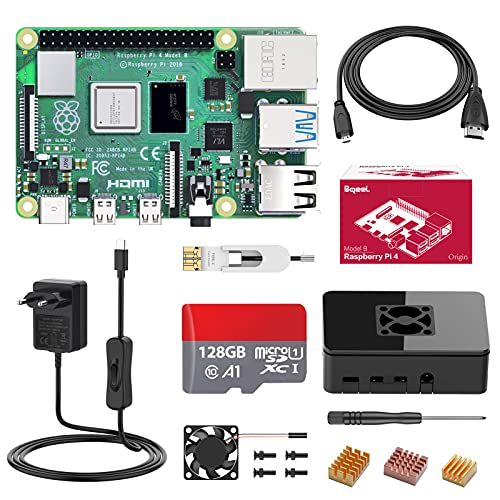 Bqeel Raspberry Pi 4 Model B 【4GB RAM+128GB MicroSD 】 RPi Barebone con Accesorios BT 5.0, Doble WiFi, Micro HDMI, Estuche, Fuente de alimentación 5.1V 3A con Interruptor